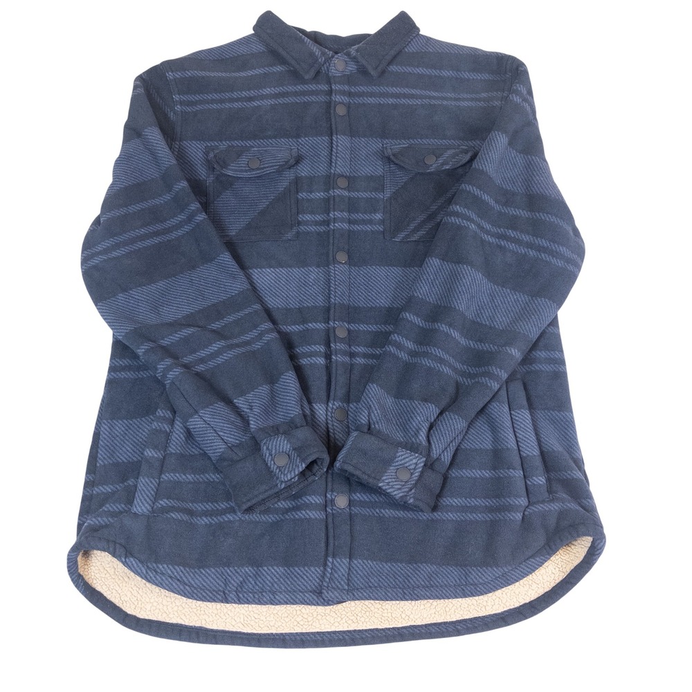 Voyager Mens XXL Fleece Sherpa Lined Shirt Jacket Navy Blue Striped Shacket